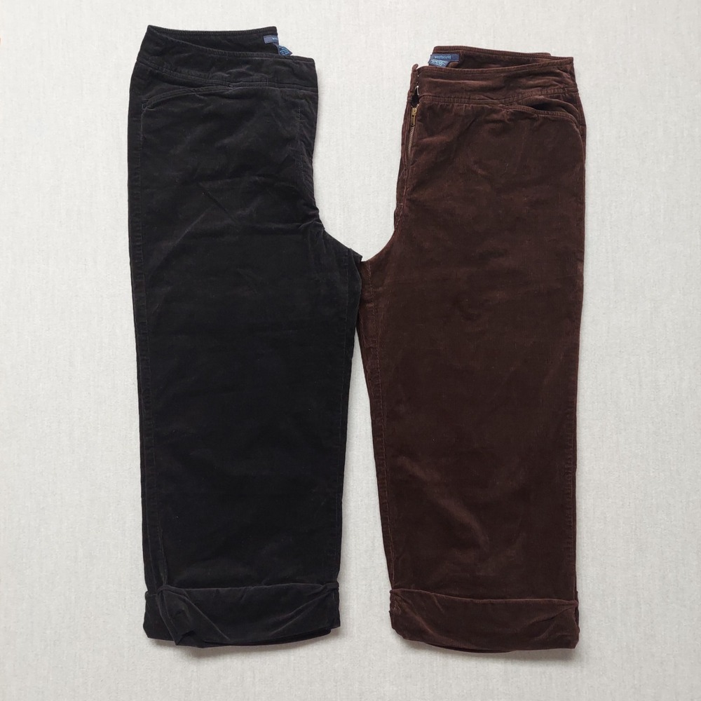 Women Corduroy Capri Pants Lot 2 High Rise Wide Leg Cuffed Stretch Cropped Sz 14